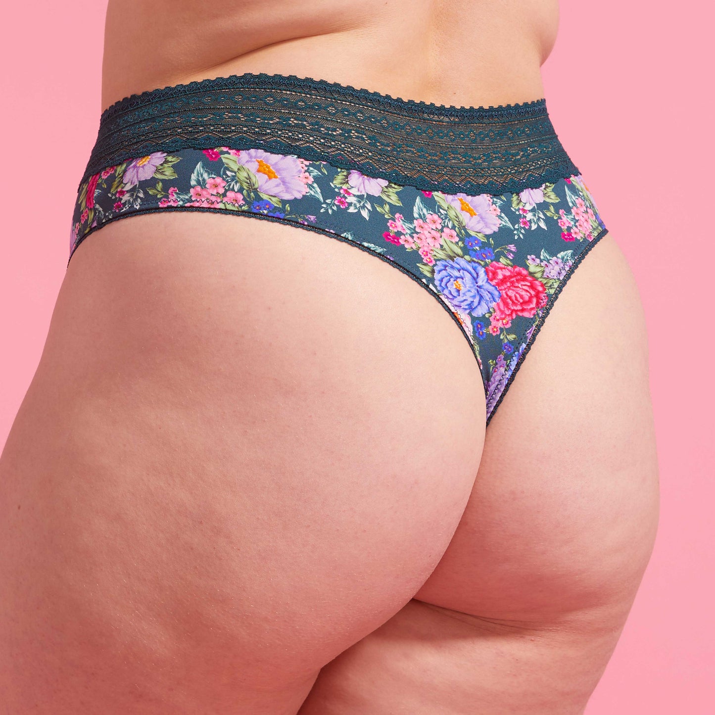 Emerald Green Floral Microfibre & Lace High Waist G-string