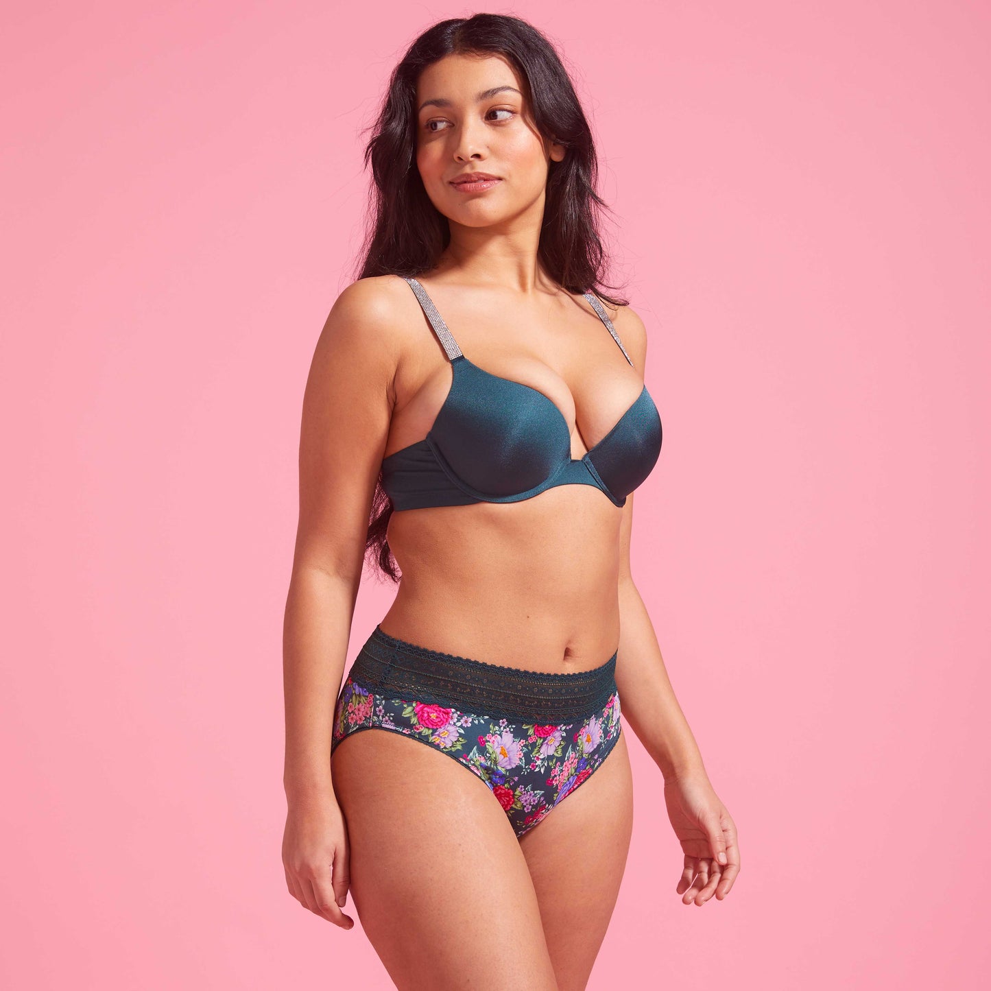 Emerald Green Floral Microfibre & Lace High Leg Bikini