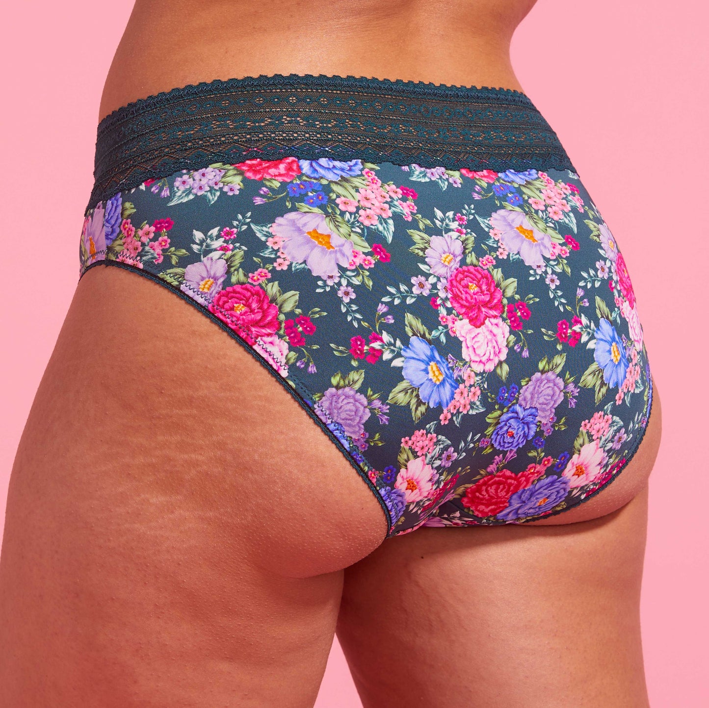 Emerald Green Floral Microfibre & Lace High Leg Bikini