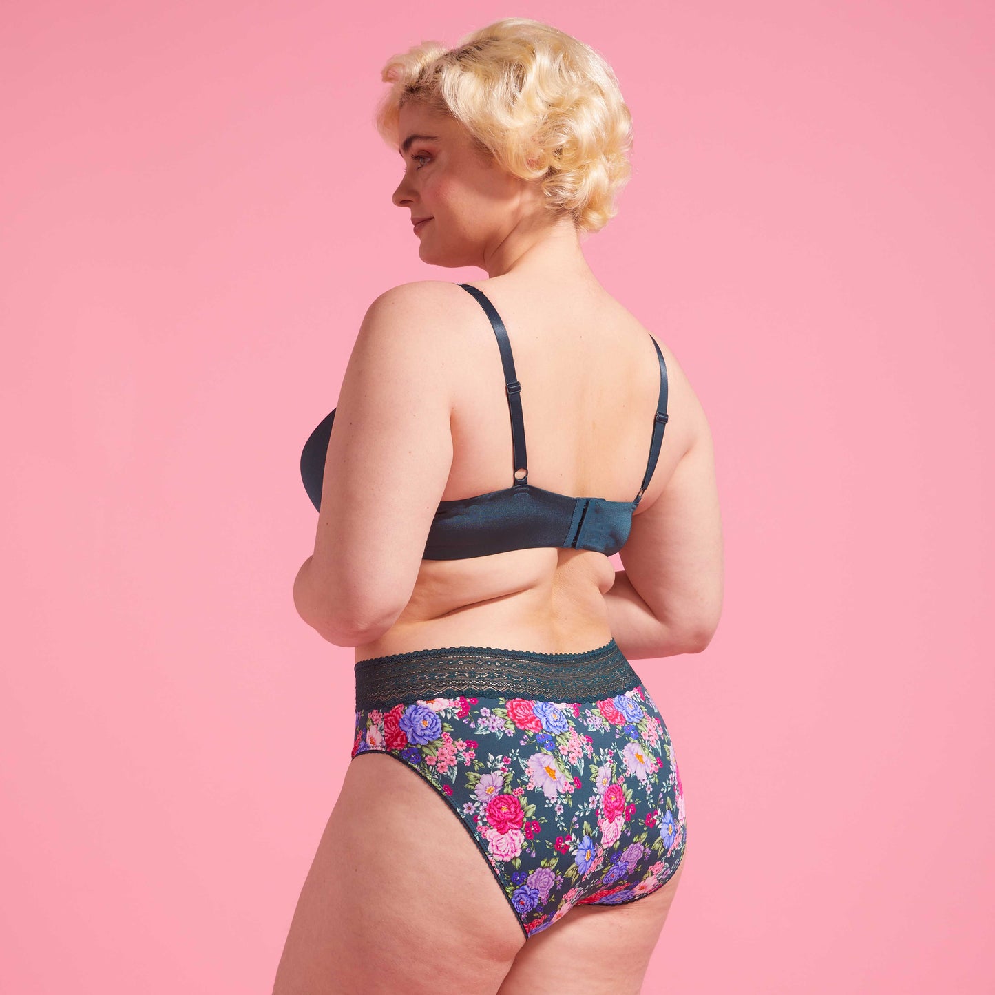 Emerald Green Floral Microfibre & Lace High Leg Bikini