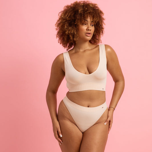 Taupe Ribbed Seamfree High Waist G-string