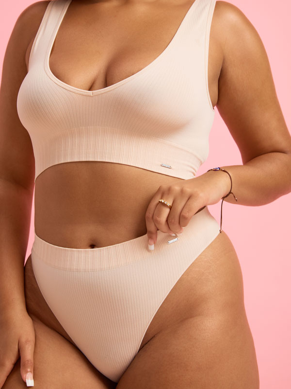 Taupe Ribbed Seamfree High Waist G-string