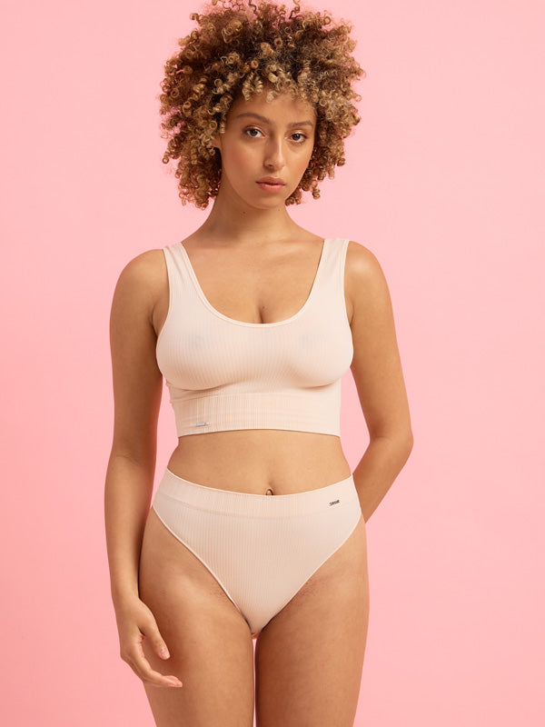 Taupe Ribbed Seamfree High Waist G-string