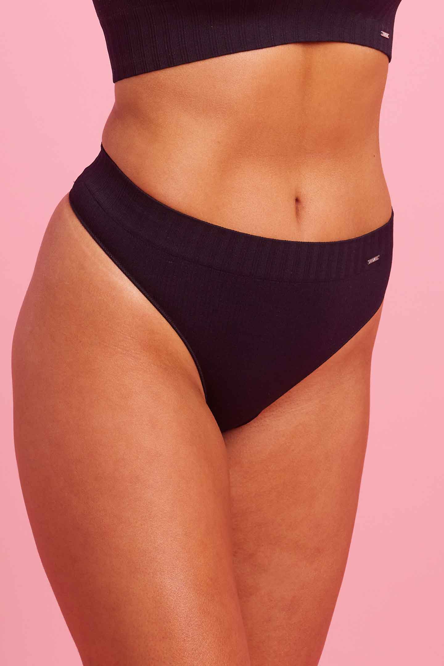 Black Ribbed Seamfree High Waist G-string