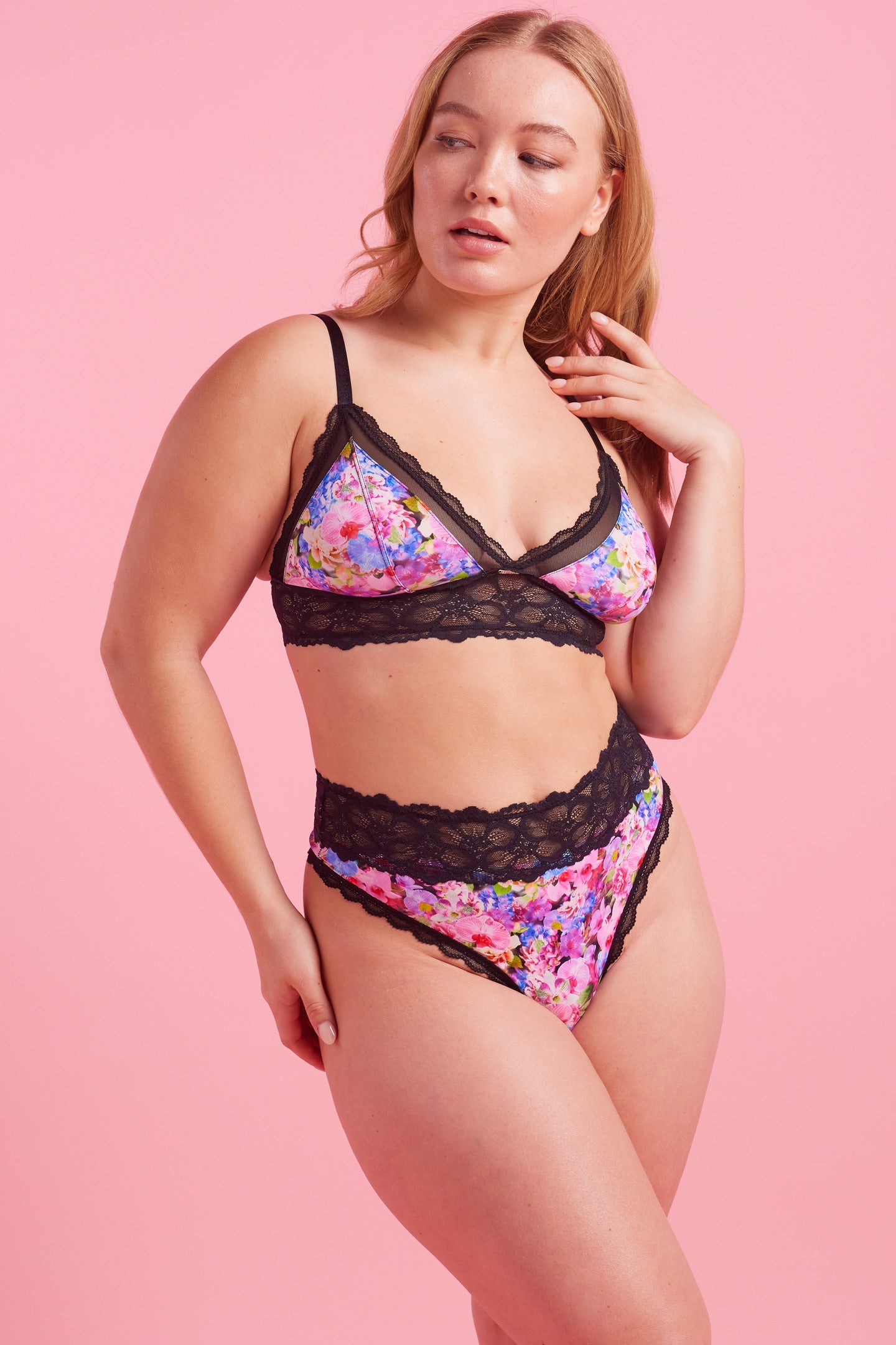 Microfibre & Lace Black Floral High Waist G-string