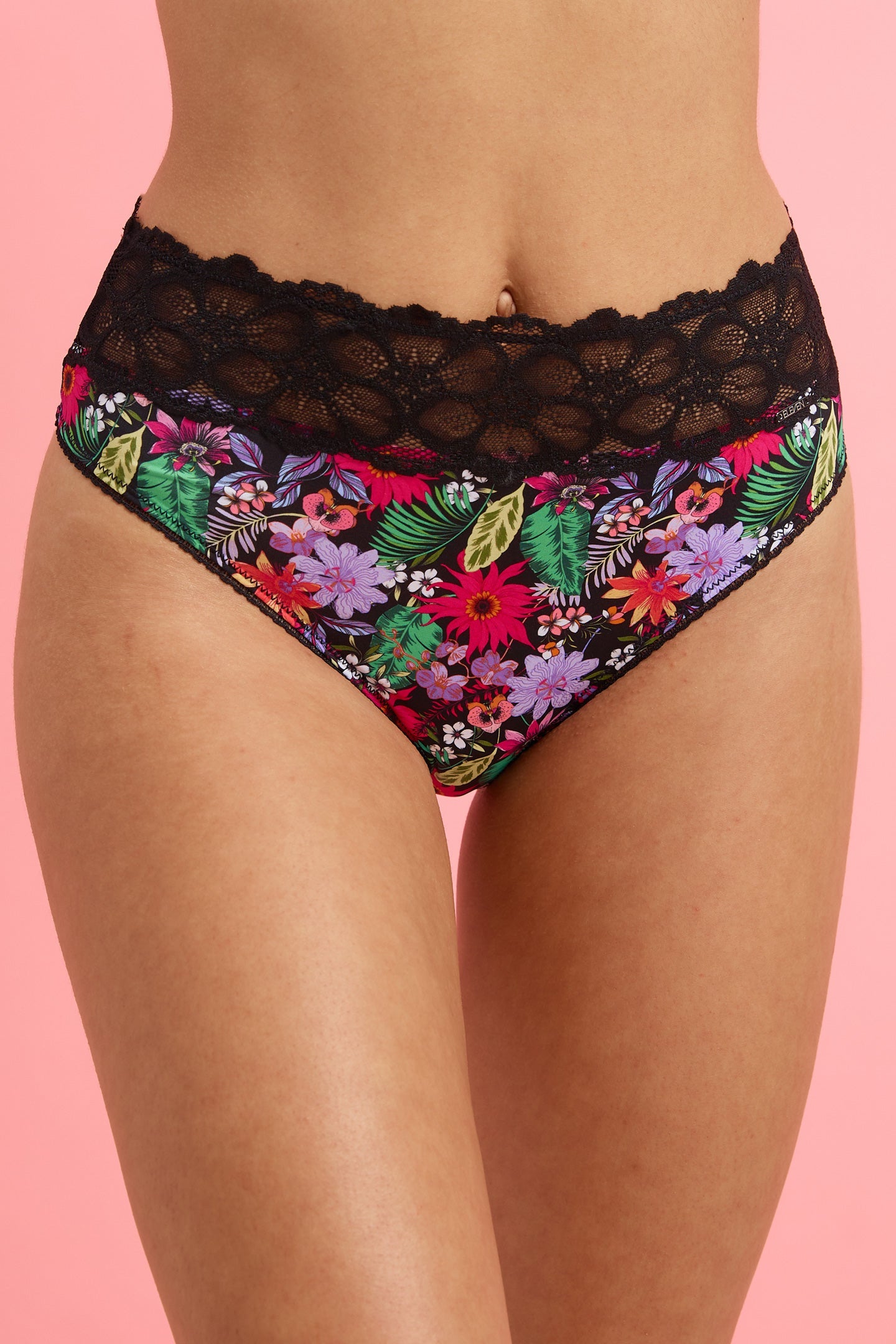 Tropical Floral Microfibre & Lace High Waist G-string