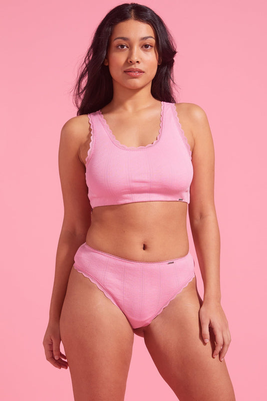 Charlotte Orchid Smoke Cotton Pointelle High Waist G-string