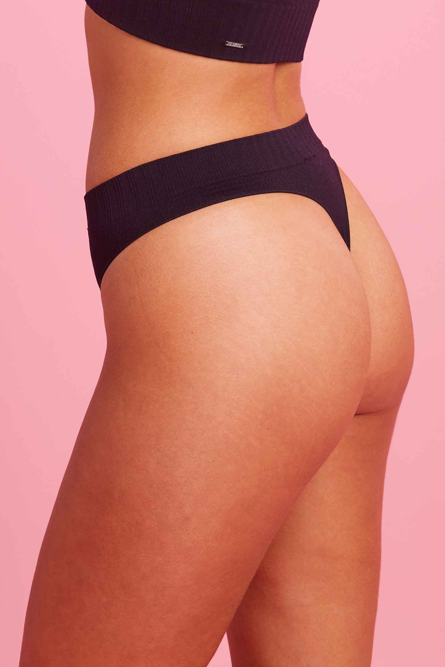 Black Ribbed Seamfree High Waist G-string