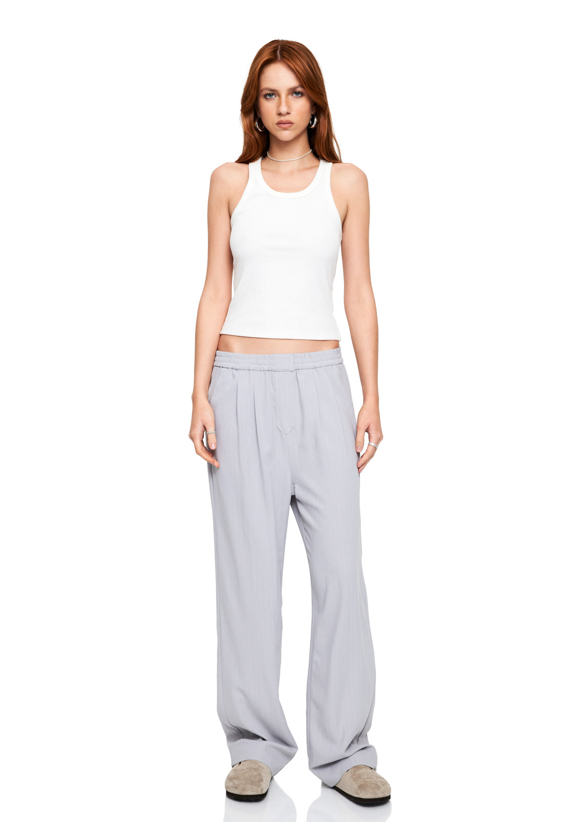AGYNESS PANT - LIGHT GREY PINSTRIPE