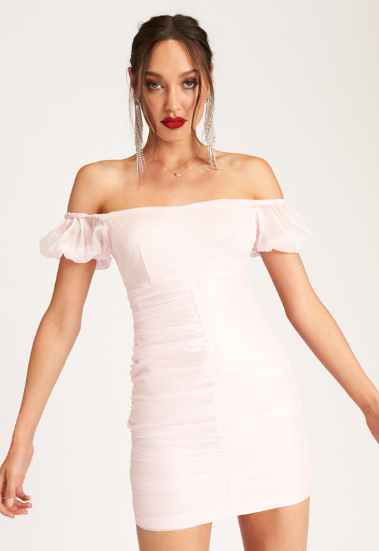 Aimee Off Shoulder Mini Dress - PINK