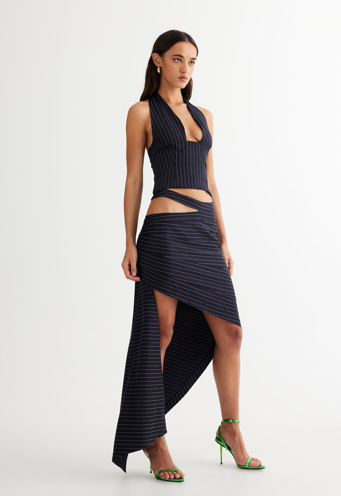 AFTER PARTY SKIRT - NAVY PINSTRIPE