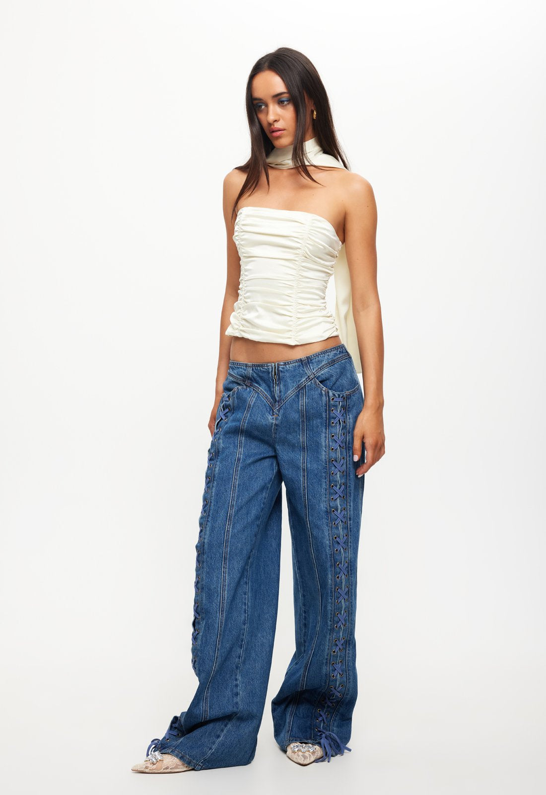 DAYDREAM TIE UP JEANS - BLUE DENIM