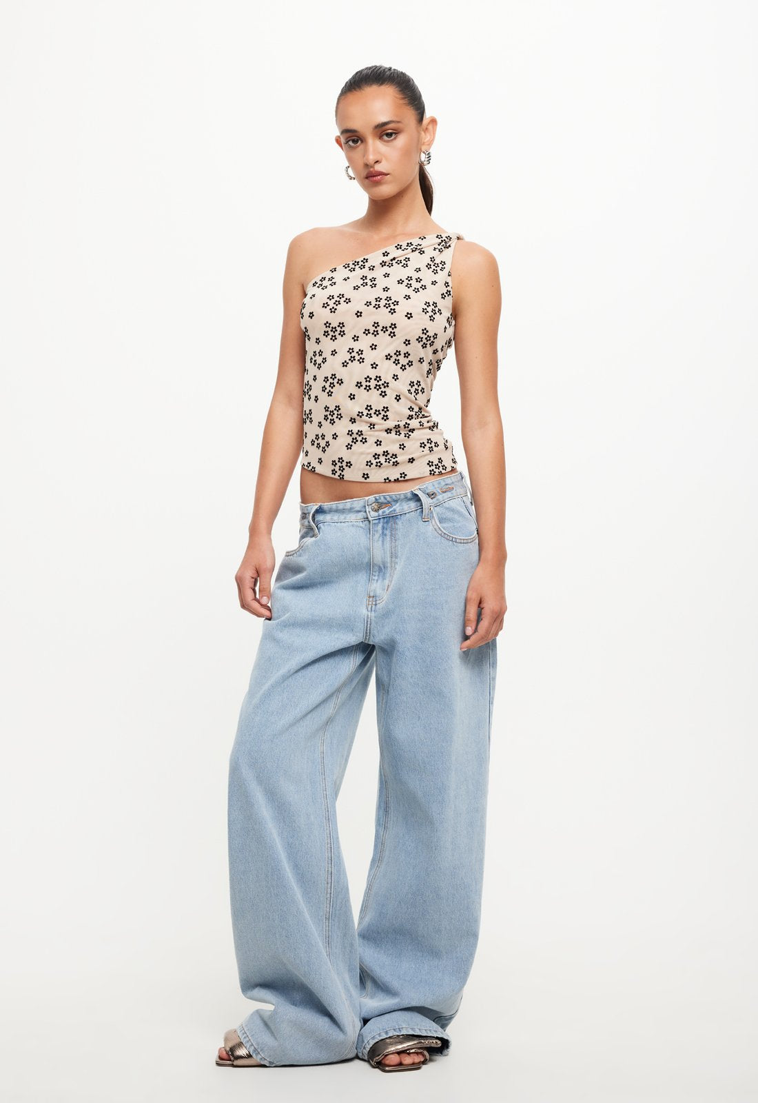 UNVEILING ONE SHOULDER TOP - BEIGE FLORAL