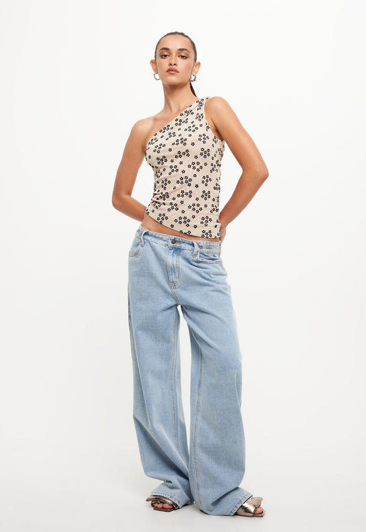 UNVEILING ONE SHOULDER TOP - BEIGE FLORAL