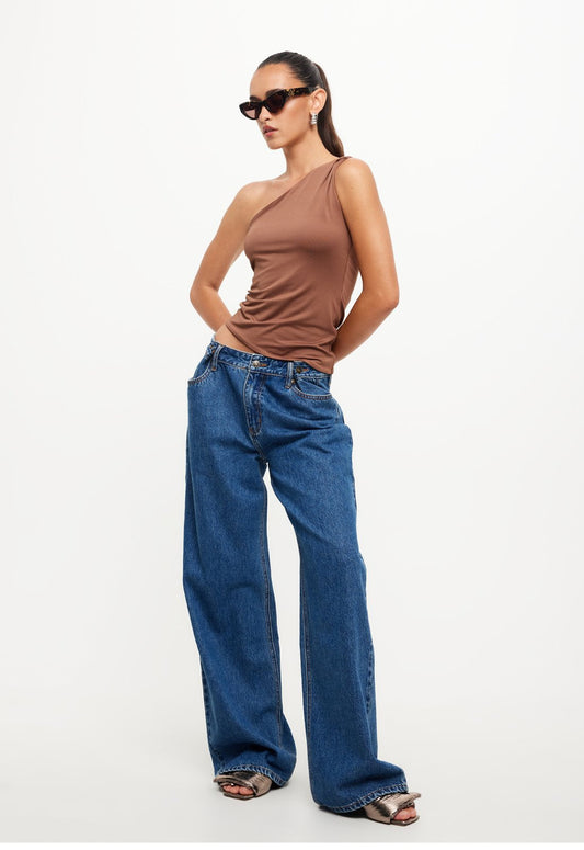 UNVEILING ONE SHOULDER TOP - CHOCOLATE