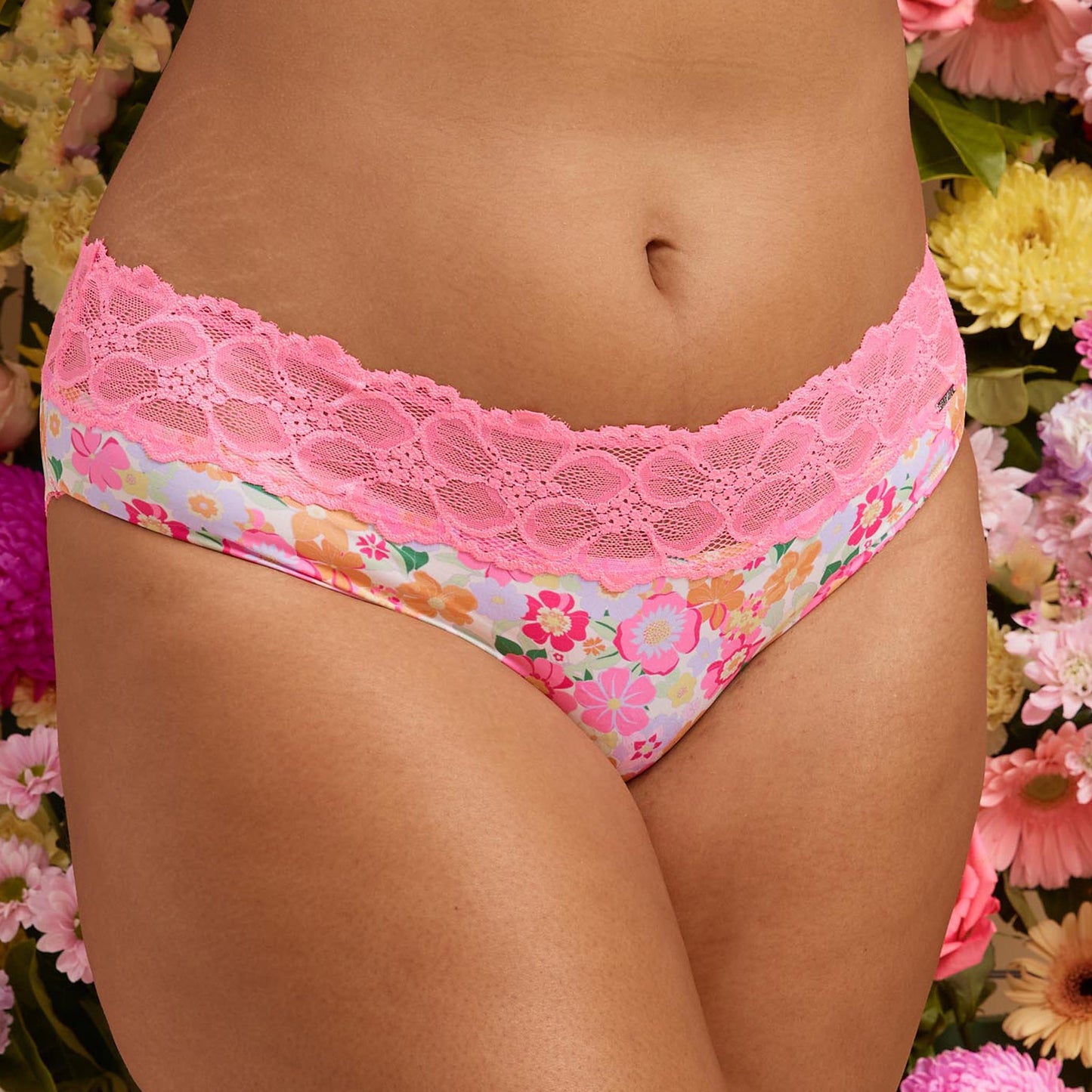 Retro Floral Microfibre & Lace Boyleg
