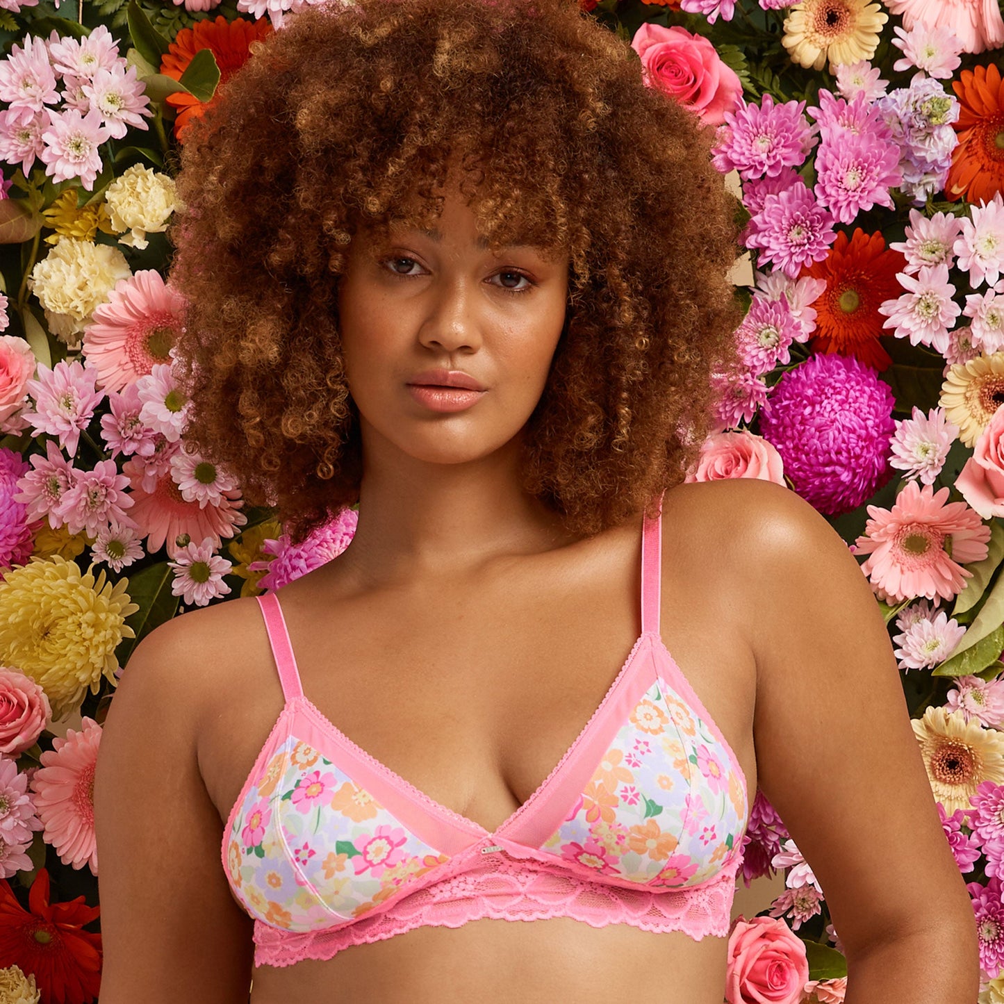 Retro Floral Microfibre & Lace Bralette