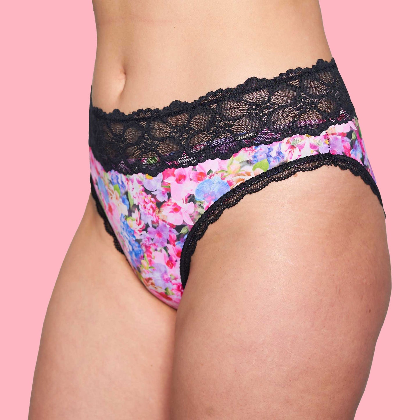 Microfibre & Lace Black Floral High Leg Bikini
