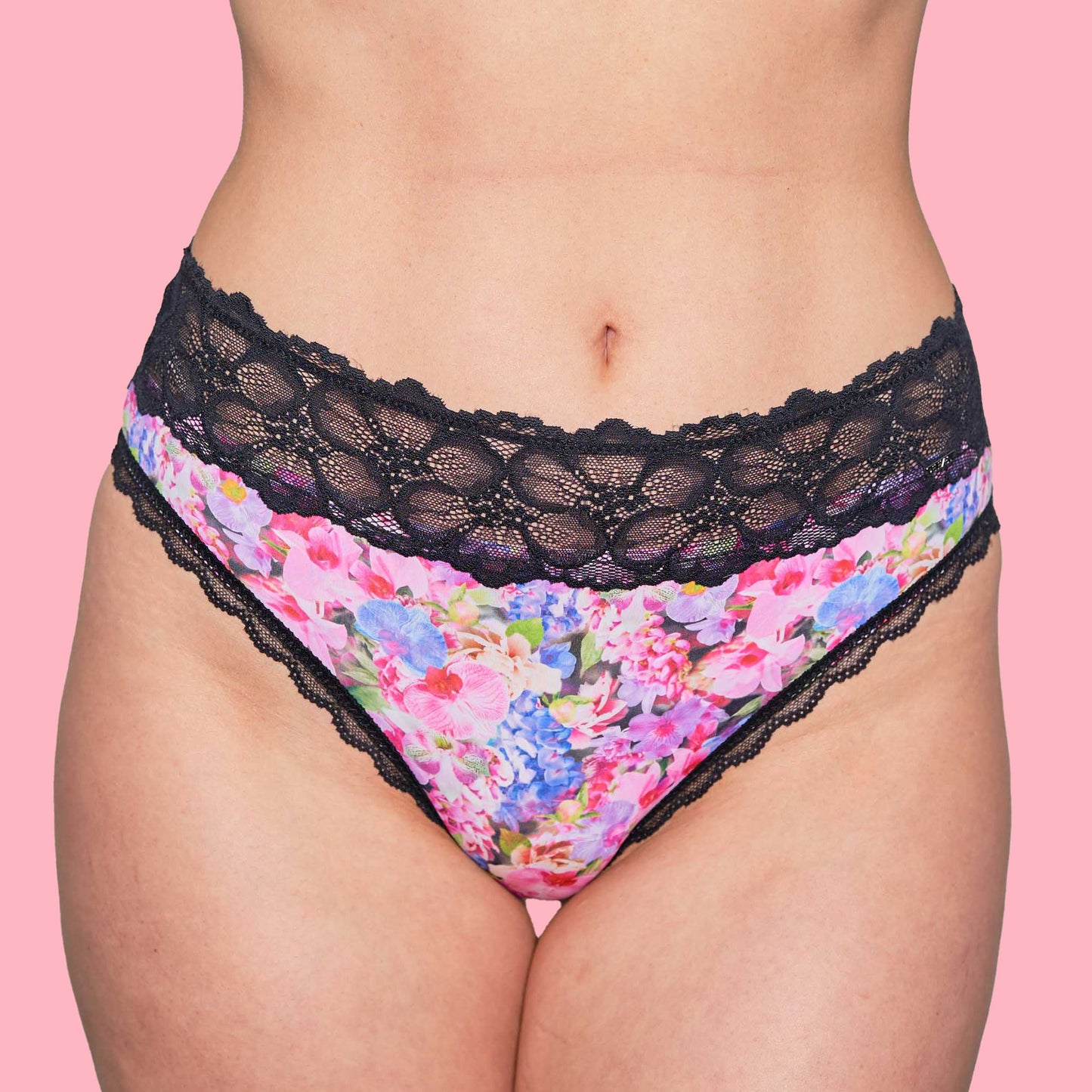 Microfibre & Lace Black Floral High Leg Bikini