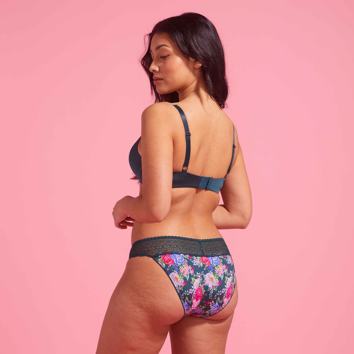 Emerald Green Floral Microfibre & Lace Bikini Set