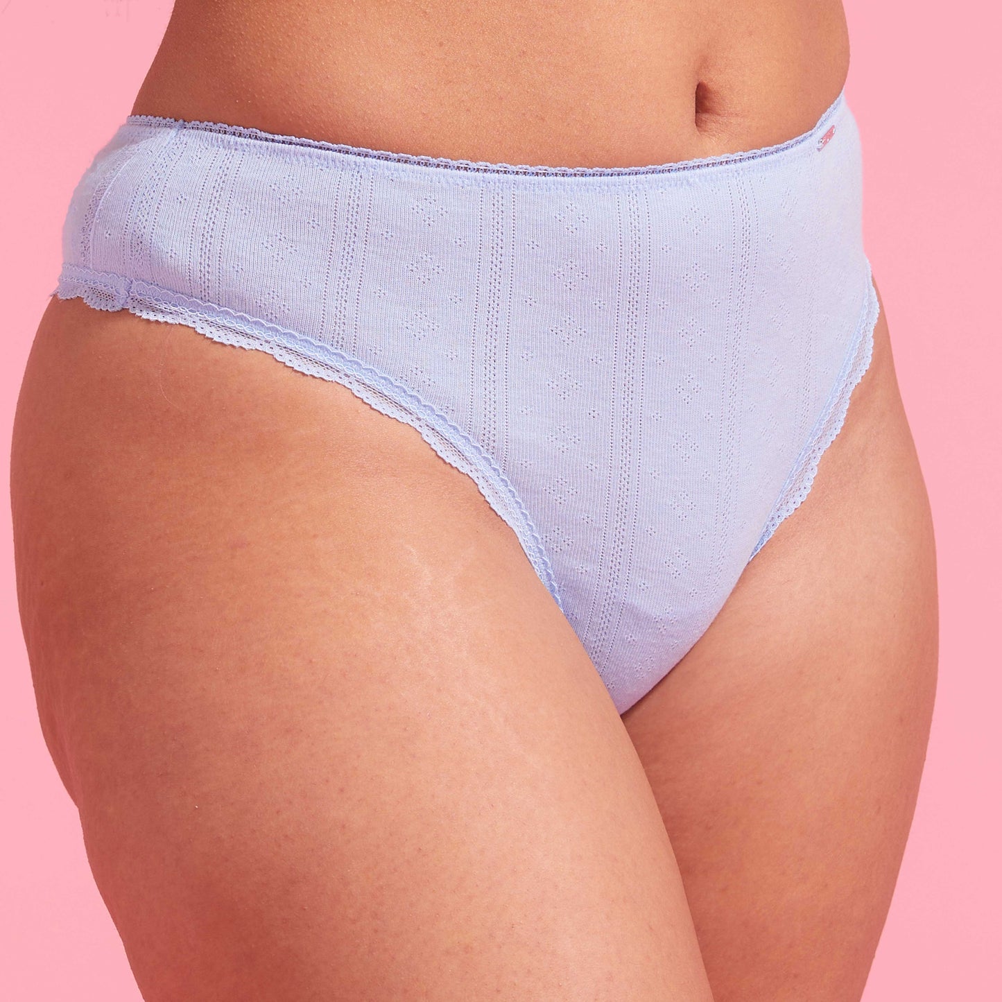 Charlotte Bell Blue Cotton Pointelle High Waist G-string