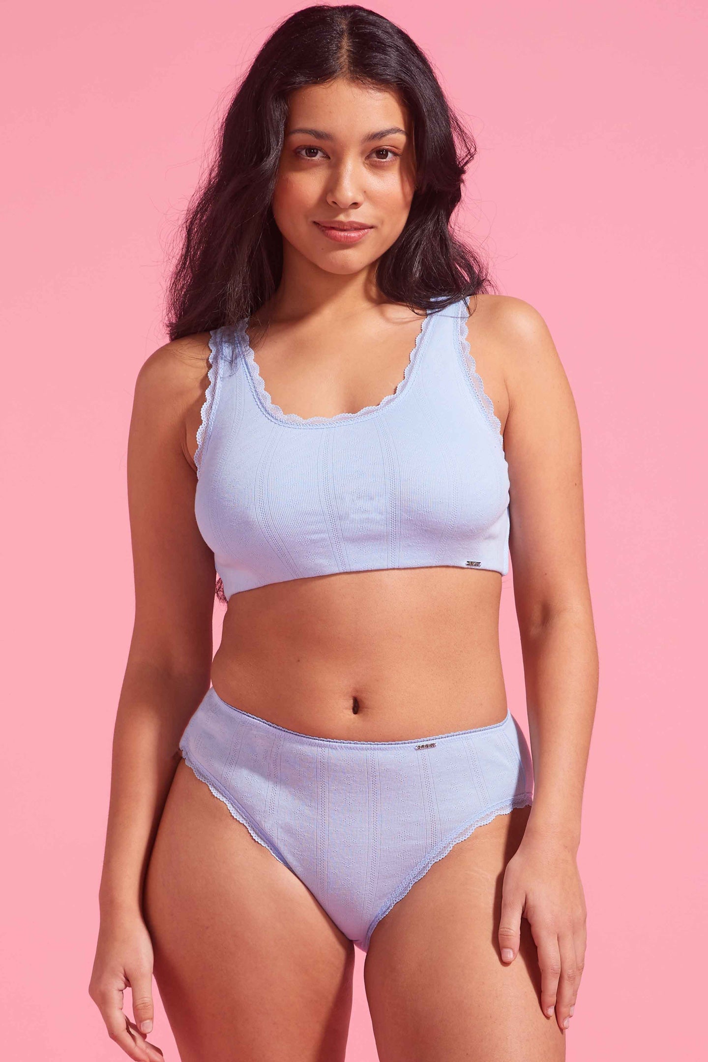 Charlotte Bell Blue Cotton Pointelle High Leg Bikini