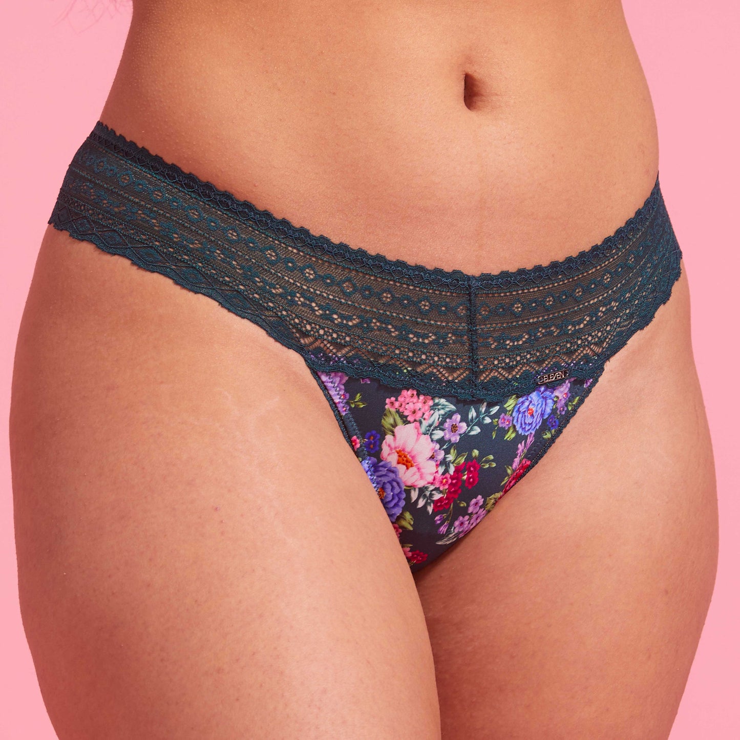 Emerald Green Floral Microfibre & Lace G-string Set