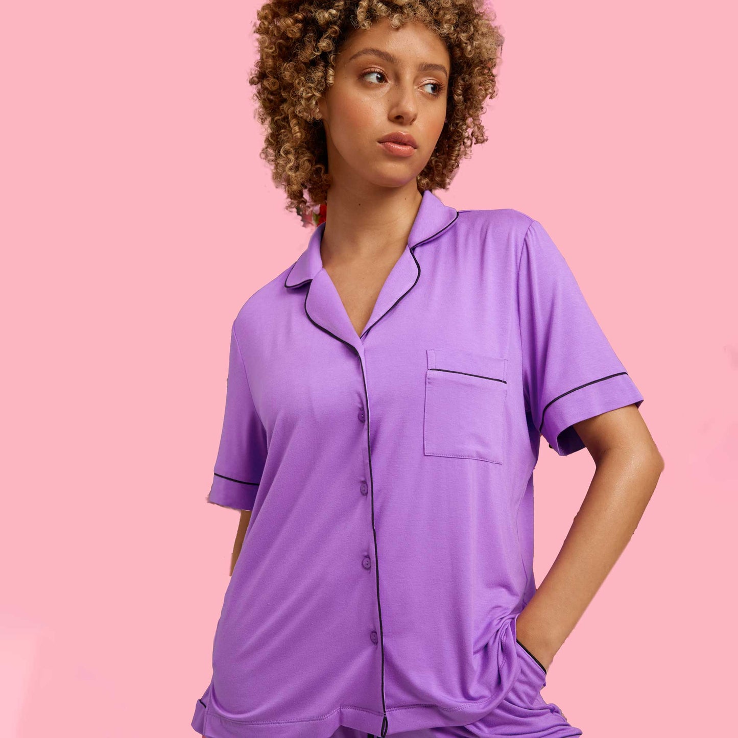 Purple Hebe Short Sleeve Pyjama Set
