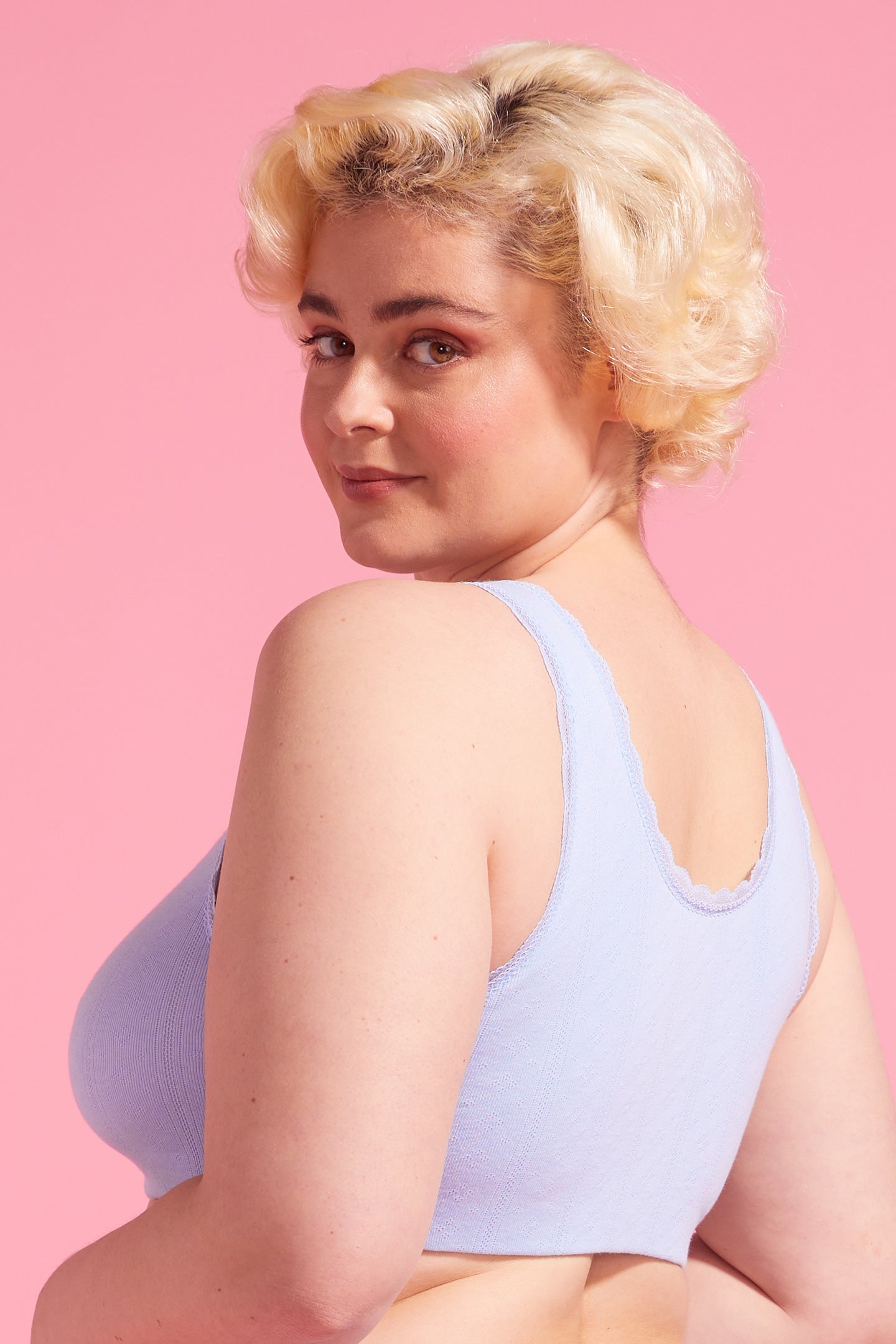 Charlotte Bell Blue Cotton Pointelle Crop Top