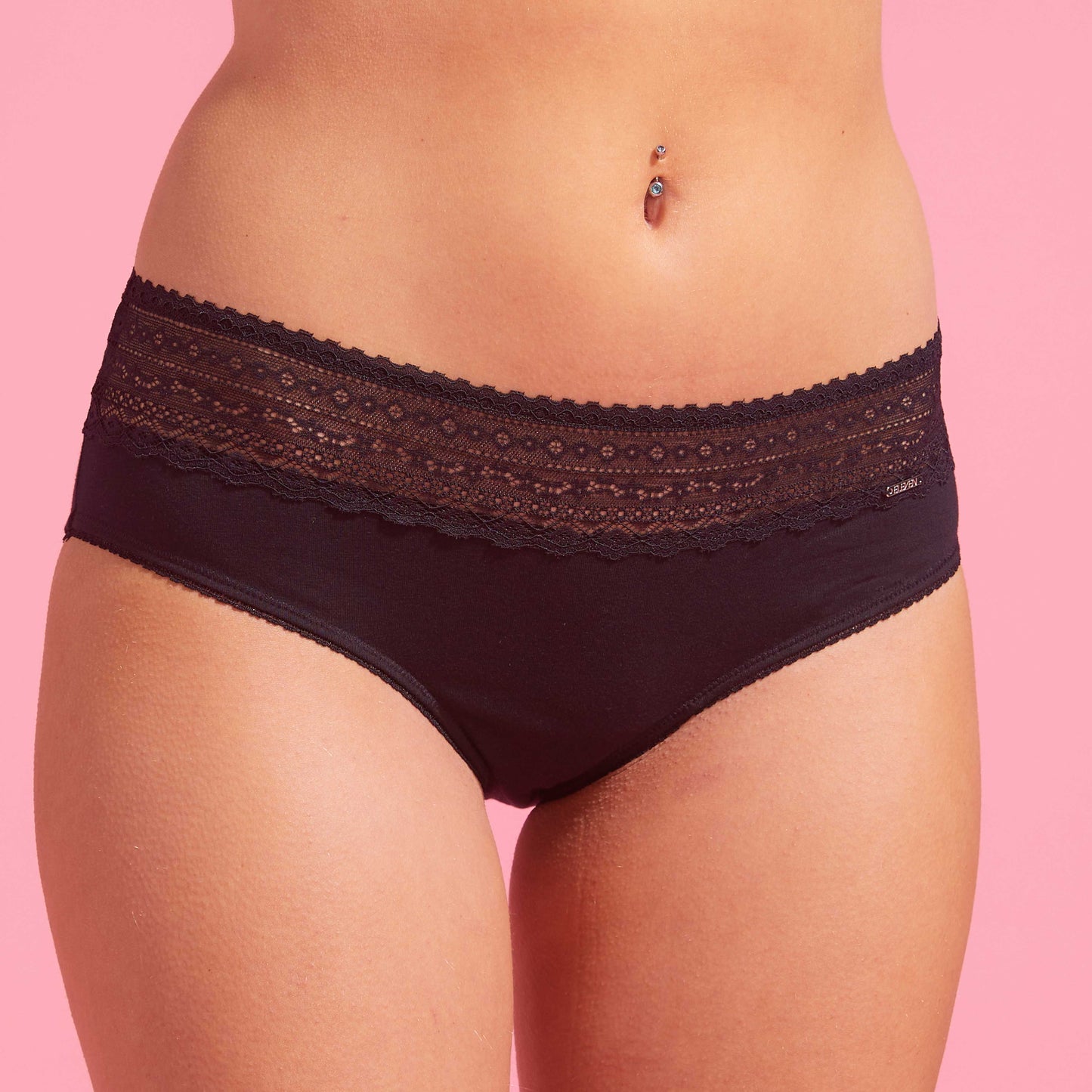 Black Recycled Cotton & Lace Boyleg Set