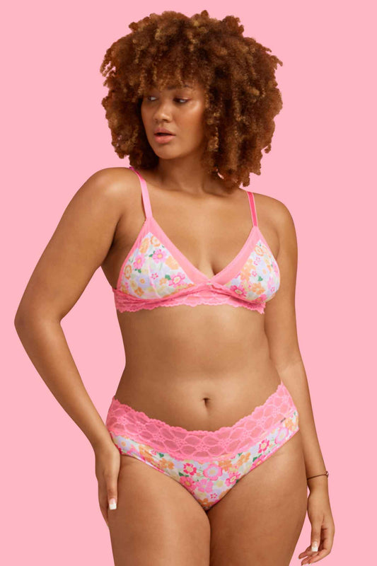 Retro Floral Microfibre & Lace Boyleg