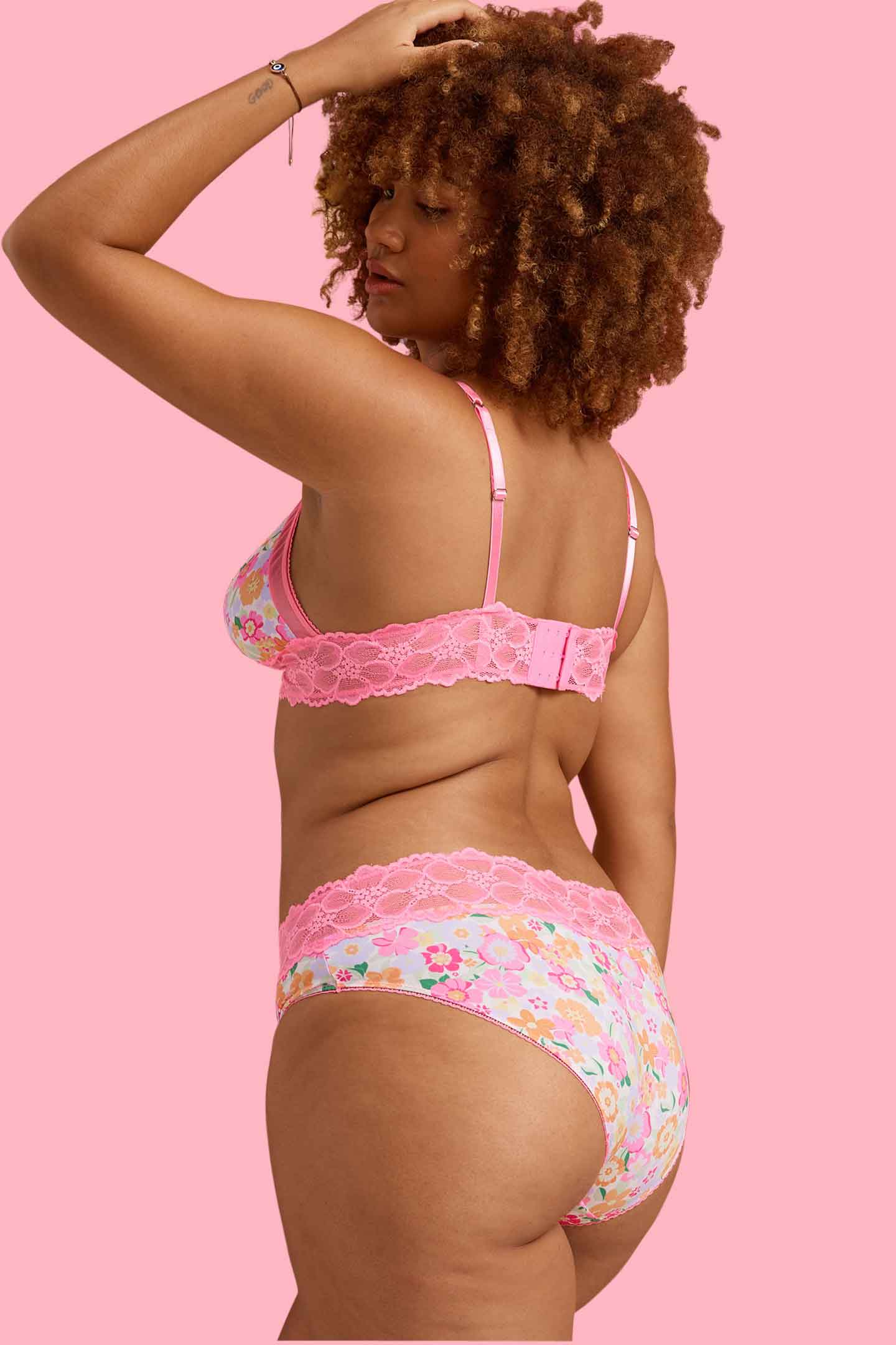 Retro Floral Microfibre & Lace Boyleg