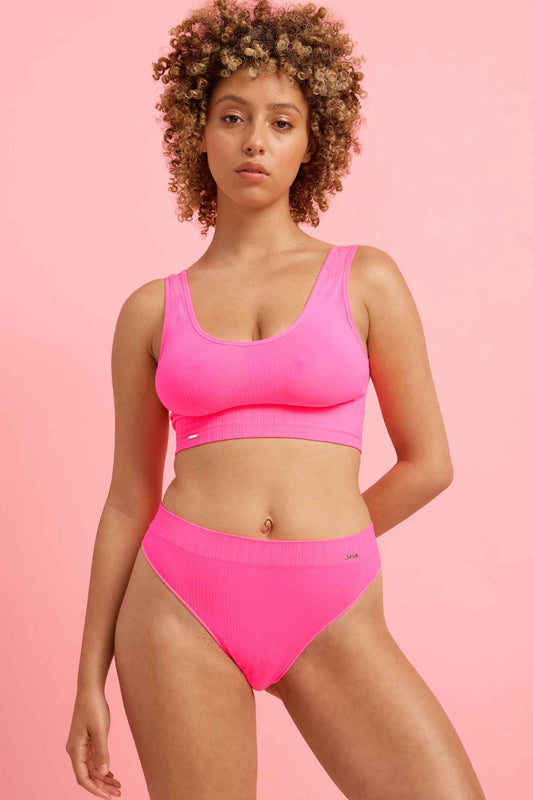 Knockout Pink Ribbed Seamfree High Waist G-string