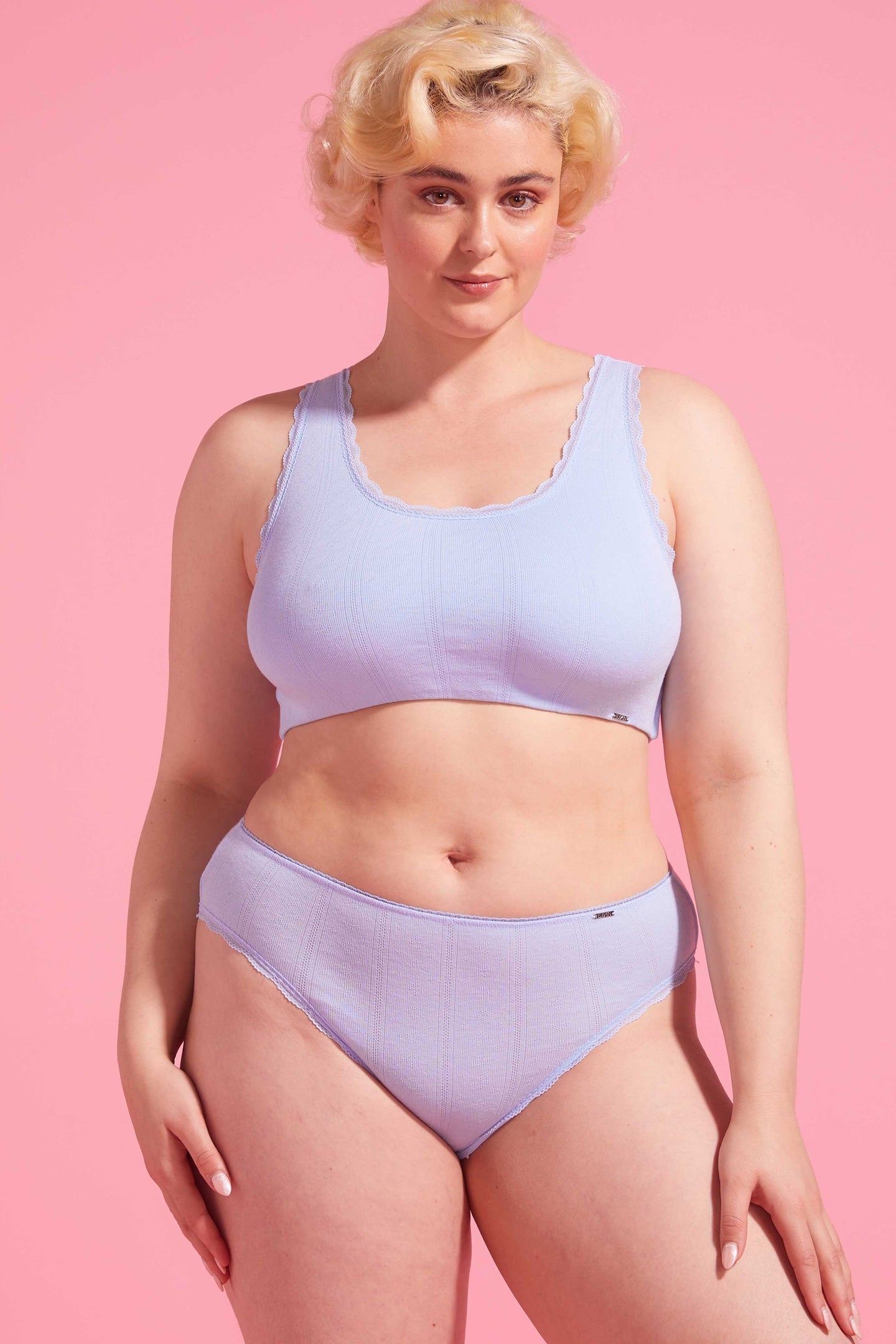 Charlotte Bell Blue Cotton Pointelle High Leg Bikini