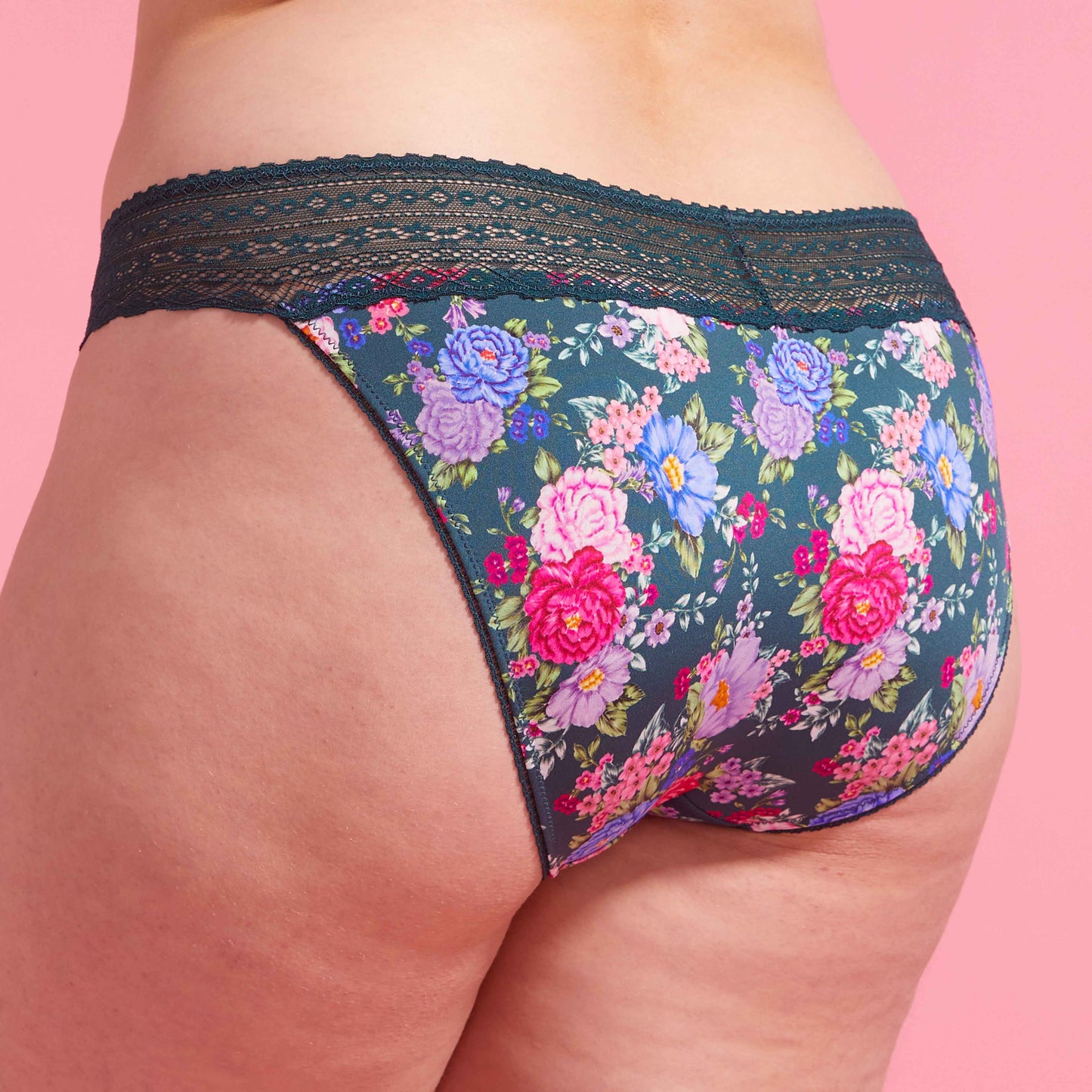 Emerald Green Floral Microfibre & Lace Bikini Set