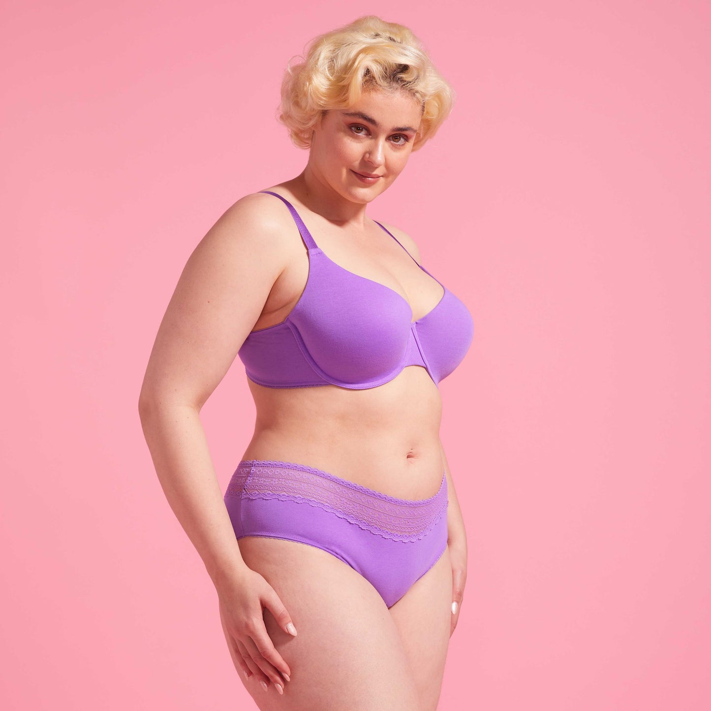 Purple Hebe Recycled & Lace Boyleg Set
