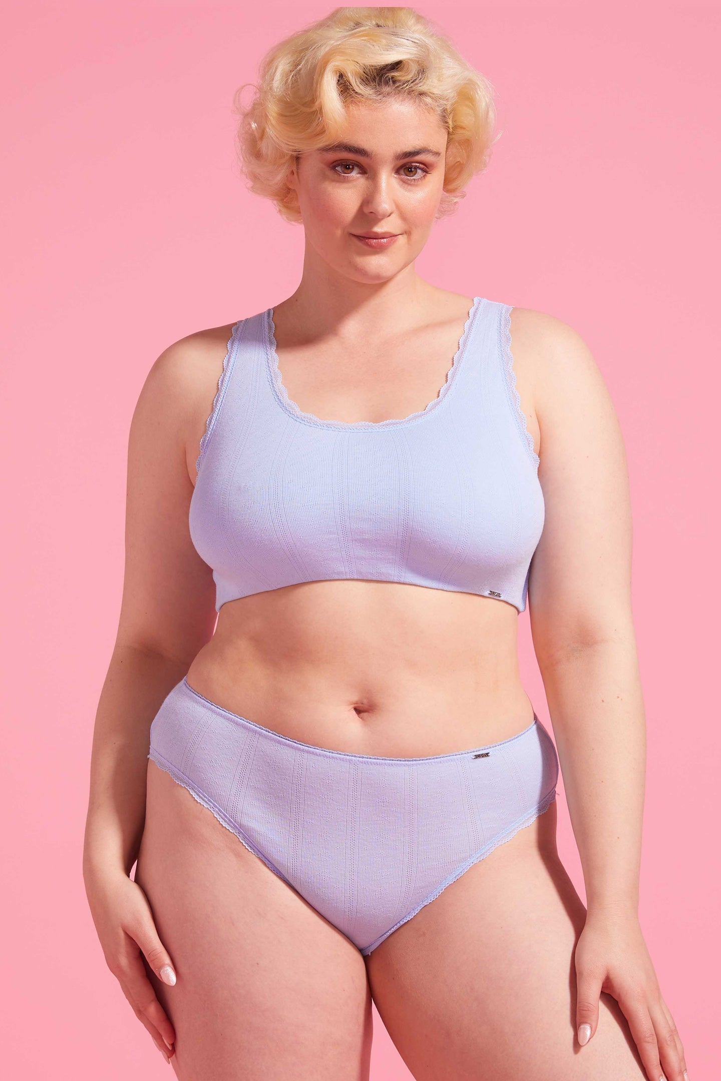 Charlotte Bell Blue Cotton Pointelle High Leg Bikini Set