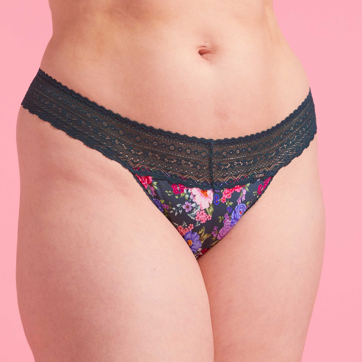 Emerald Green Floral Microfibre & Lace G-string
