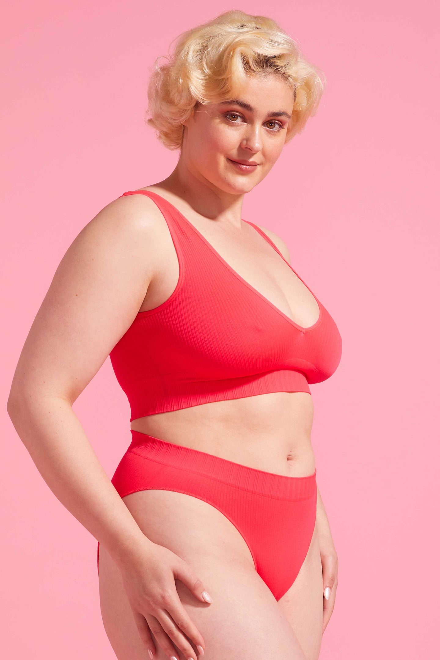 Coral Ribbed Seamfree Bright High Leg Bikini