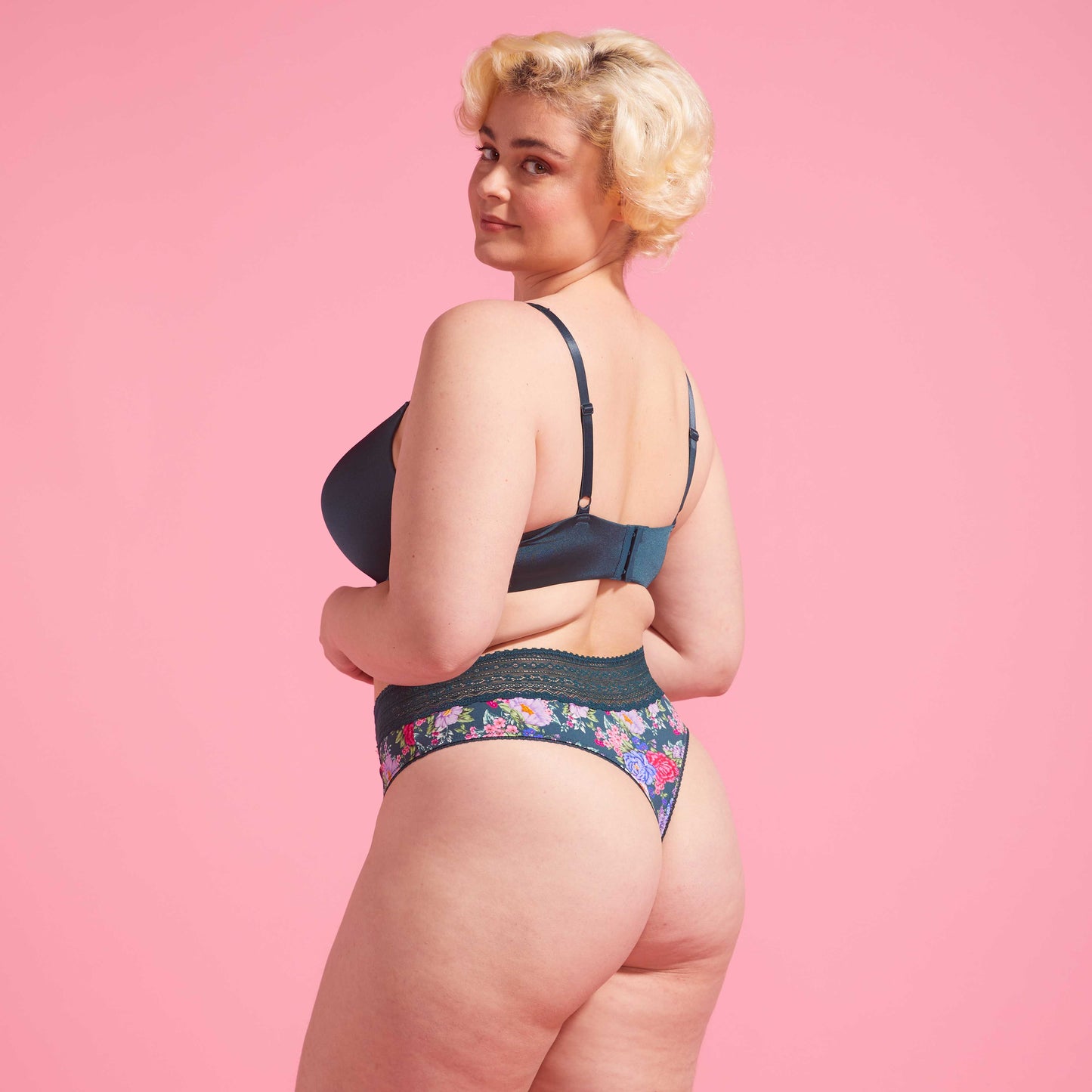 Emerald Green Floral Microfibre & Lace High Waist G-string Set
