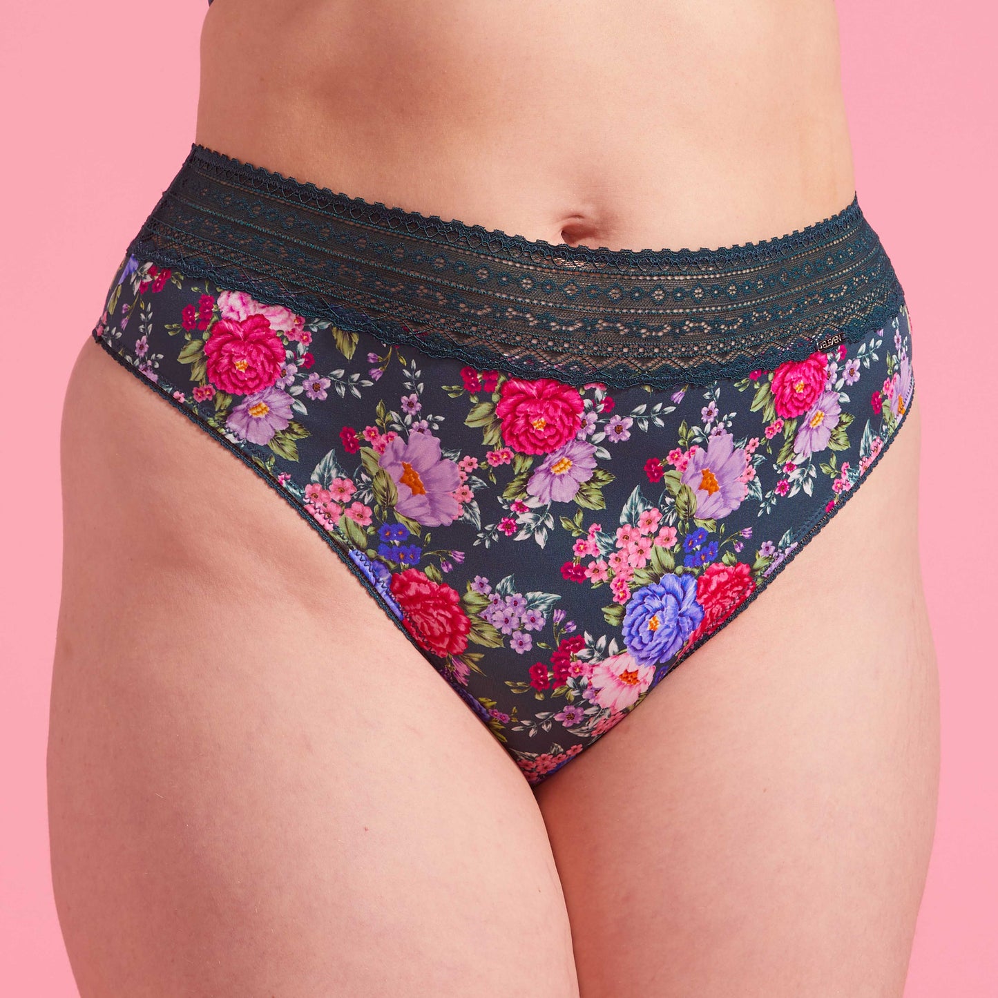 Emerald Green Floral Microfibre & Lace High Waist G-string Set