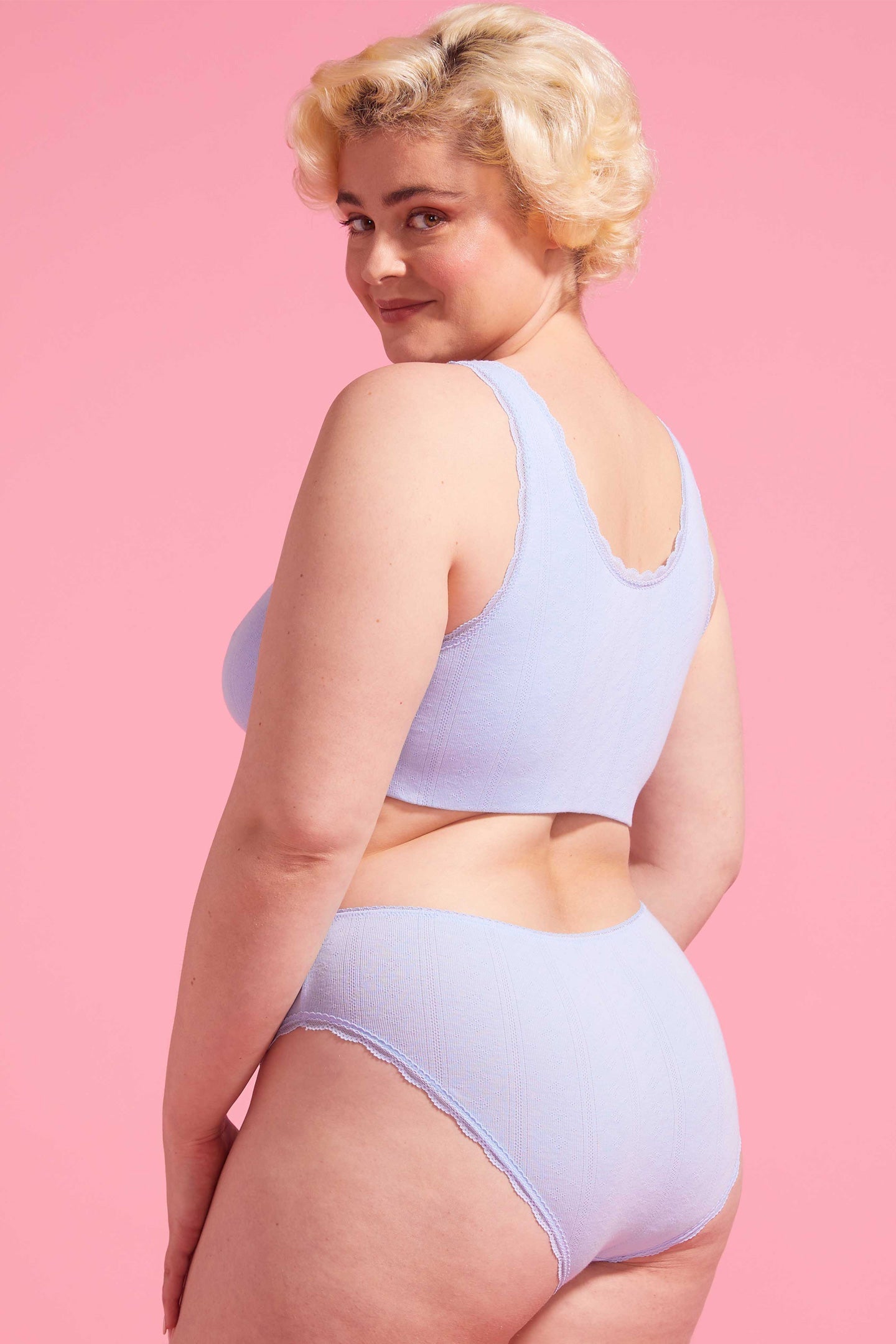 Charlotte Bell Blue Cotton Pointelle High Leg Bikini Set