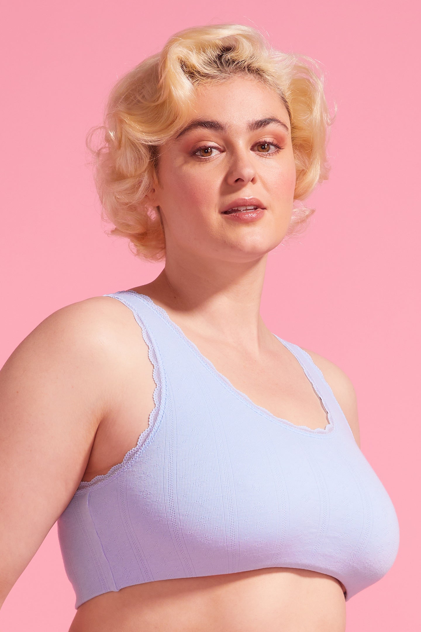 Charlotte Bell Blue Cotton Pointelle Crop Top