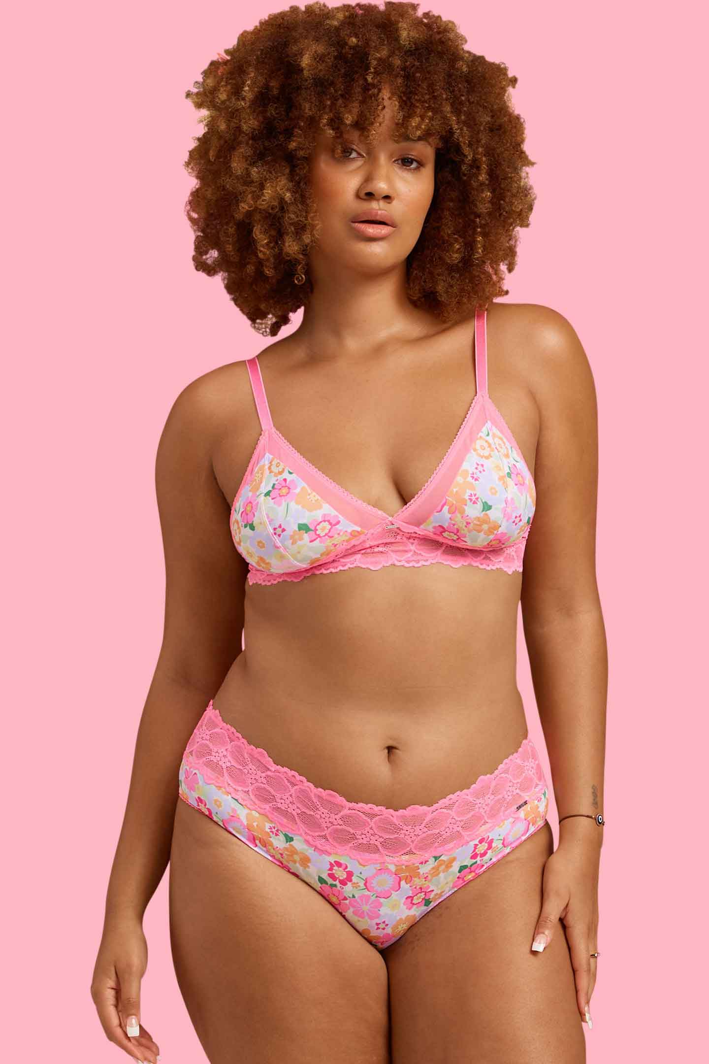 Retro Floral Microfibre & Lace Boyleg