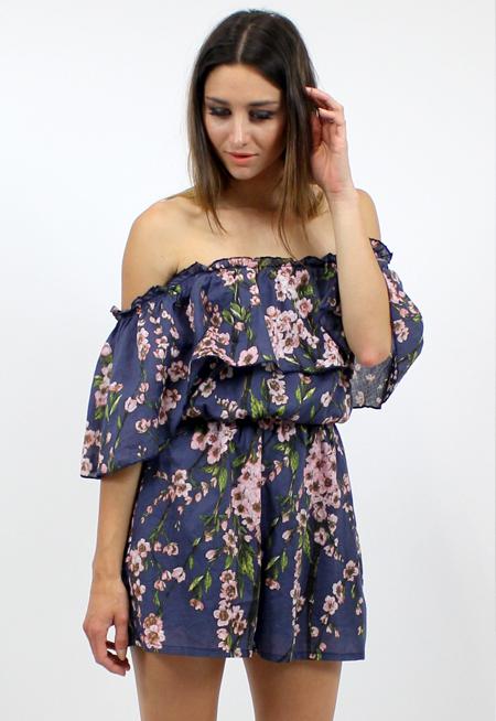 Acoustic Playsuit - NAVY BLOSSOM PRINT