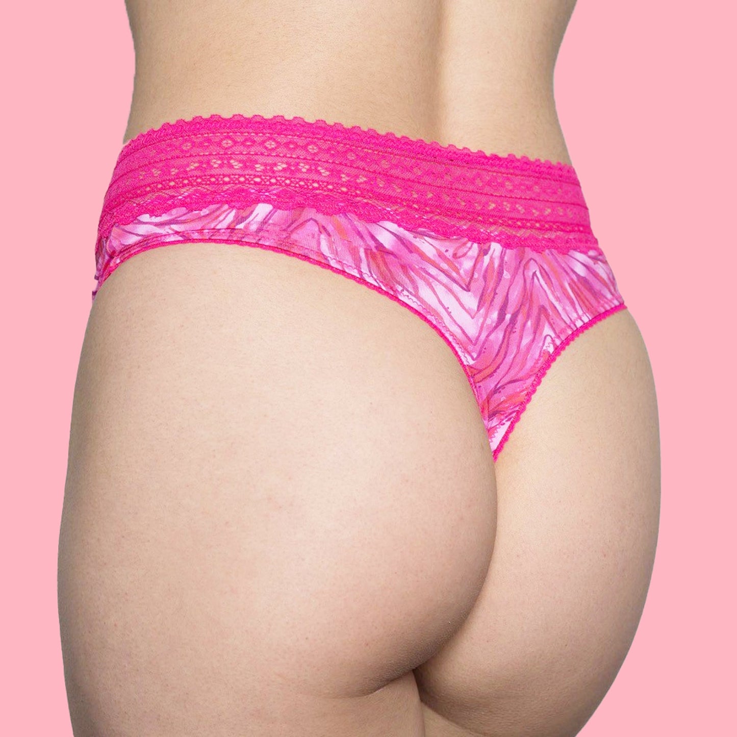 Luxe Pink Zebra Microfibre & Lace High Waist G-string