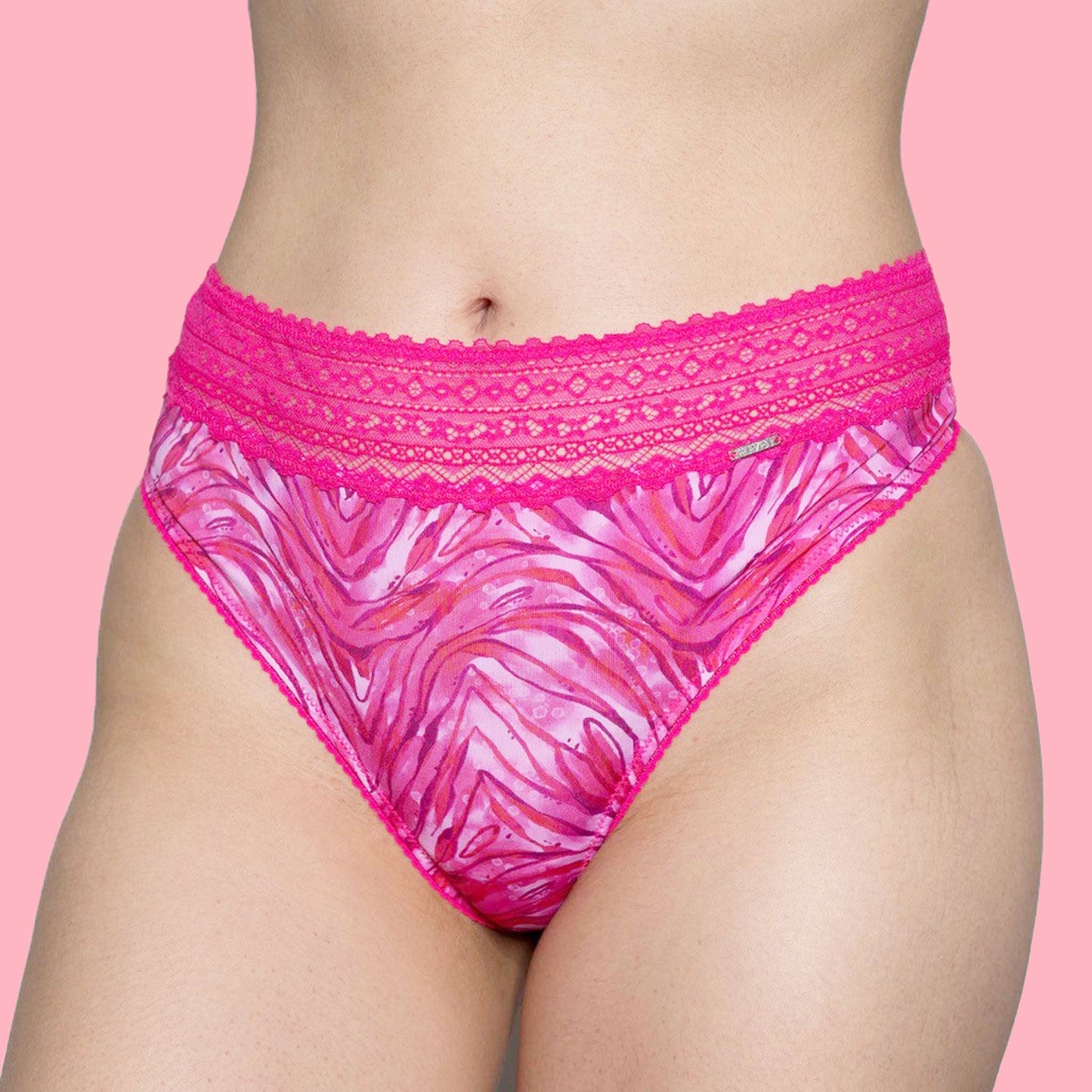 Luxe Pink Zebra Microfibre & Lace High Waist G-string